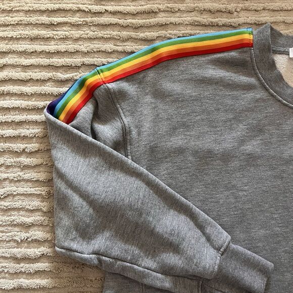 Spiritual Gangster Women’s Cropped Gray Sweatshirt Raw Rainbow Stripe Small EUC - Picture 4 of 6